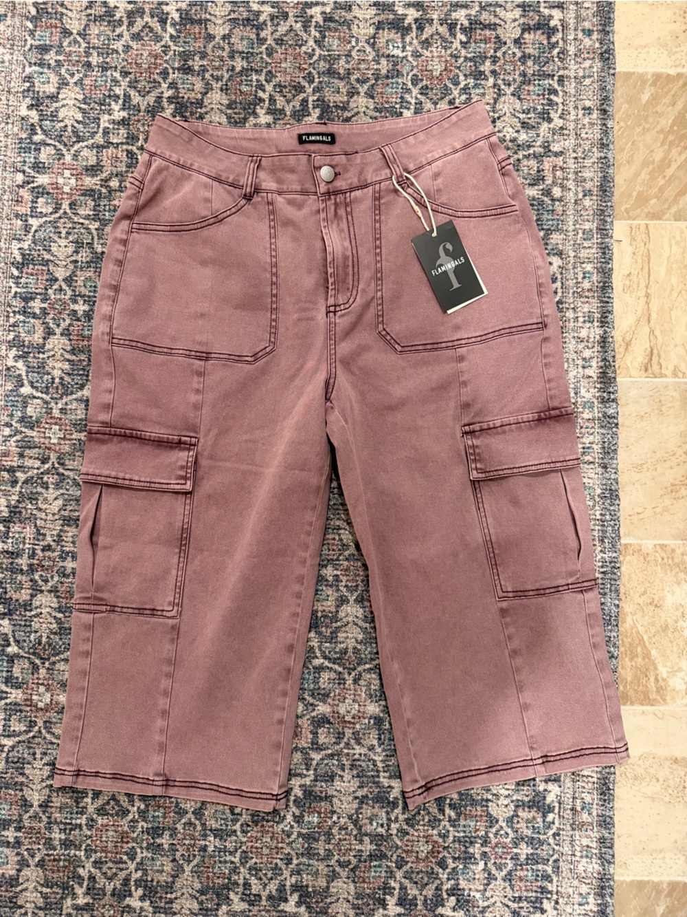FlaminGal’s Women’s Cargo Cropped Jeans in Dusty Mauve